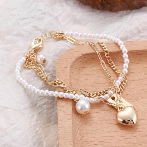 Multi-layered Bracelet Natural Pearl heart Beads Twisted Fashion Bracelet Women Bangle Jewelry Wedding Party Jewelry Gift