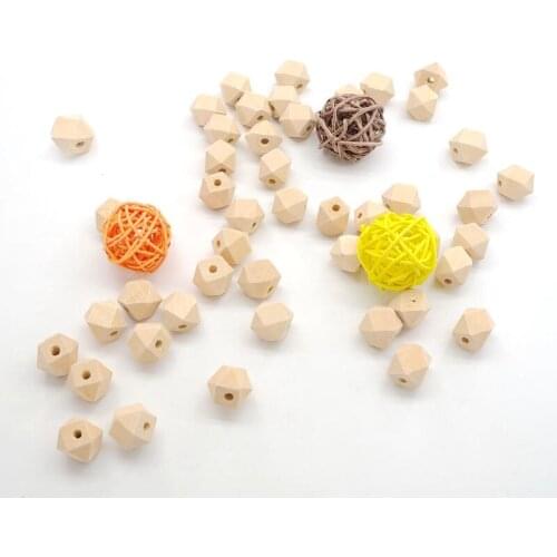 Chenkai 100PCS 14mm Hexagon Geometric Beads Wooden Unfinished Natural Beads for Jewelry Making Bracelet Necklace Accessories