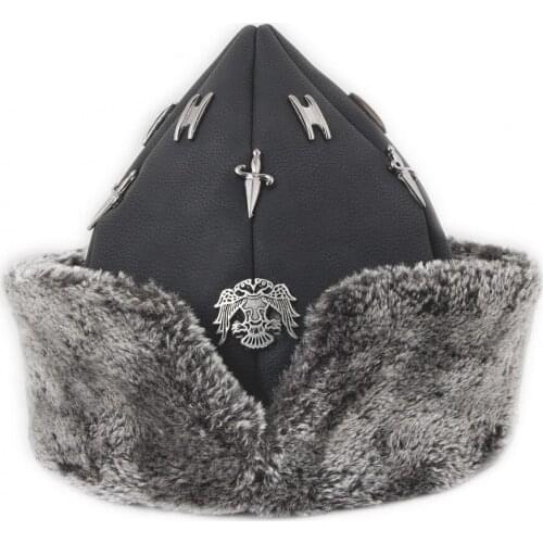 Depotalha Kürk Detaylı Üzeri Örgü ve Metal İşlemeli Osmanlı Armalı Yeni Şapka Börk Erkek Soğuktan Koruyucu Başlık