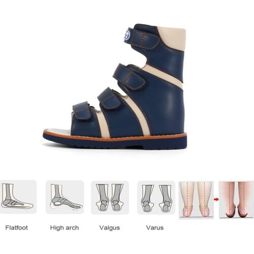 Boys High Cut Straps Sandals Professinal Orthopedic Indoor Medical Shoes For Children Flatfeet Booties With Arch Support Insole