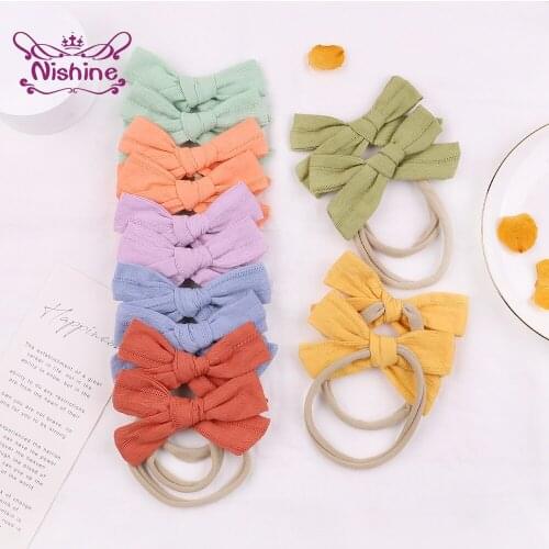 Nishine 9.5*6.5 CM Toddler Solid Color Bowknot Elastic Hairband Cute Handmade Bows Infant Headband Baby Headwear Holiday Gifts