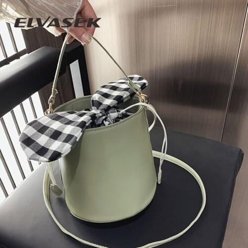 ELVASEK Plaid Ear Mini Bucket Bag 2020 new womens bag wild fashion lady texture simple shoulder bag female hot crossbody bag