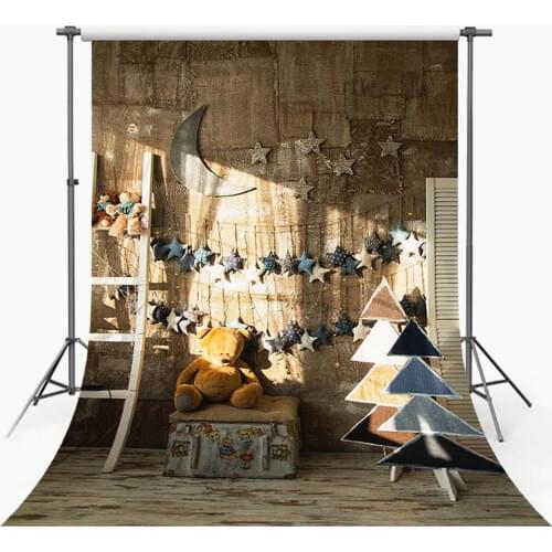 Photography Backdrops Newborn 5x7 Little Star sSilver Moon for Baby Photo Backgrounds Custom Wood Ladder Photo Studio Props