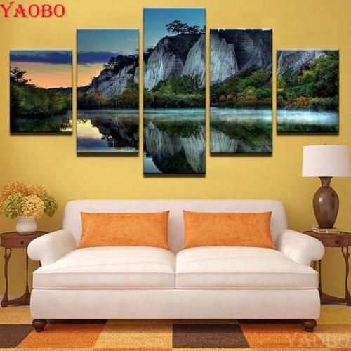 Mountain Lake Landscape diamond embroidery sale full square round drill mosaic DIY diamond Painting By Numbers,wall art 5pcs set
