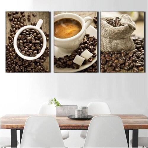 HD Canvas Art Painting 3 Pieces Coffee Ben Cup For Cafe Kitchen Restaurant and Pub Wall Decoration