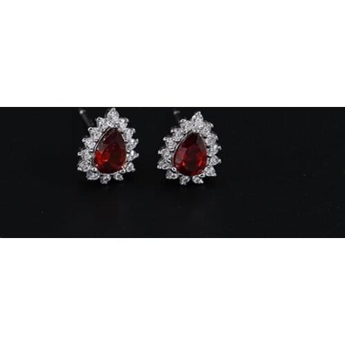 HI MAN 925 Sterling Silver Plating 14K Gold Inlaid With Rubies Water Drop Stud Earrings Women High Quality Wedding Gift Jewelry