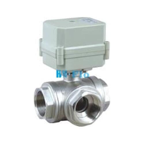 HSH-Flo DN15-25 DC24V 3 Way T/L Type Reduce Bore Motorized Ball Valve NPT/BSP SS316,3 Wires Control Electric Ball Valve CR3-03