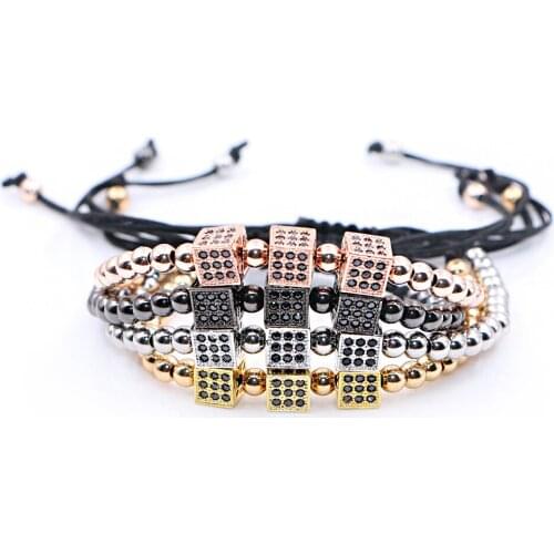 Square Zircons bracelet 6mm square zircon bracelet European and American Micro inlay zircon beads Braided Macrame Bangles