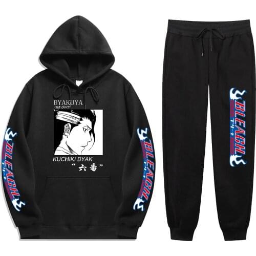 Hot Japan Anime BLEACH Print mens sets 2 Pieces Sets Winter Sweatshirt+Drawstring Pants Hoodies hoodie sets Sweatshirt Harajuku