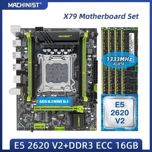 MACHINIST X79 motherboard LGA 2011 kit set with xeon E5 2620 V2 and DDR3 ECC 16G(4*4G) RAM surppot SATA M.2 NVME M.2 X79-V2.82H