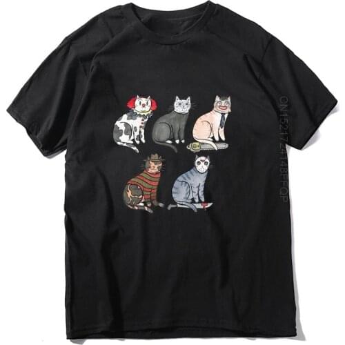 Men t shirt Cotton Horror Movie Scary Halloween Funny Cat Pennywise Michael Myers Jason Voorhees Mens tshirts male tops