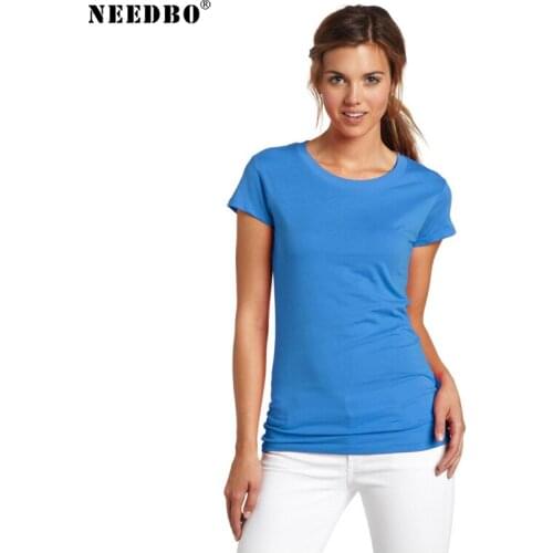 NEEDBO Women Tshirt 100% Cotton High Quality Casual T Shirt Femme Sexy O-neck Short Sleeve Tops Solid Summer Tshirts for Women