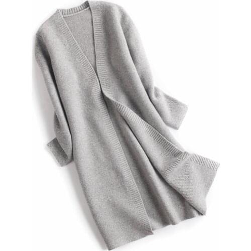 New fashion 100%goat cashmere thick knit women long cardigan sweater coat Vneck H-straight loose M-XL claret 4colors