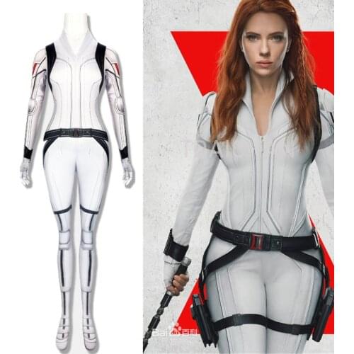 2021 New Movie Black Widow Women Natasha Romanoff Cosplay Bodysuit White Zentai Jumpsuit Costume Kids Adults