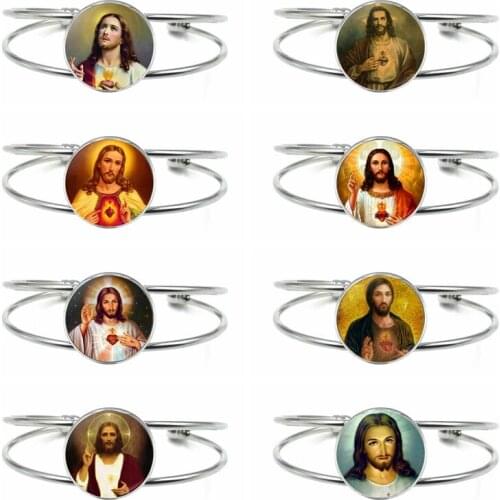 2021 New Popular Christian Jesus Believer Glass Tibetan Silver Open Men and Women Bracelet Charm Childrens Jewelry