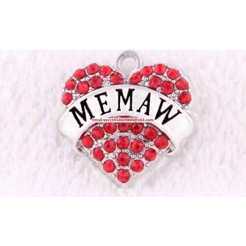 New Arrival Heart MEMAW pendant New listing 50pcs zinc studded with sparkling red crystals Pendants(P500105)