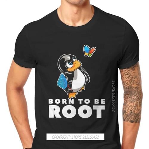 Linux Operating System Tux Penguin Man TShirt Butterfly Killer Illustration Fashion Basic T-Shirt Harajuku Streetwear Hipster