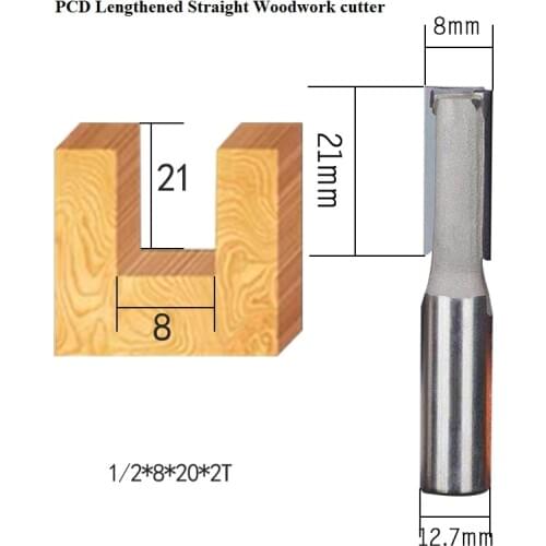 PCD diamond 8mm milling wood cutter woodwork cleaning bottom router bits lathe tools for milling wood MDF stone marble granite