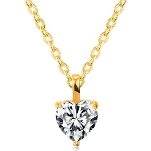 Simple Female White Crystal Pendant Necklace Rose Gold Silver Color Necklace Cute Love Heart Wedding Necklaces For Women