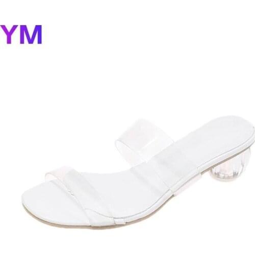 PVC Clear Heels Slippers Women Sandals Summer Shoes Woman Transparent High Pumps Wedding Jelly Buty Damskie Sexy Square Heels