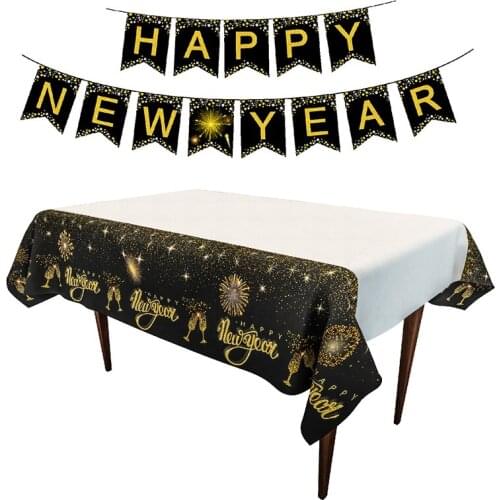 Happy New Year 2020 Party Banner Black Gold Letter Banner Home Party Decorations Banner New Year Christmas Supplies