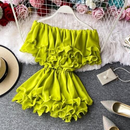 Ruffled collar off-shoulder chiffon shirt womens summer new loose waist slimming blouse 2021