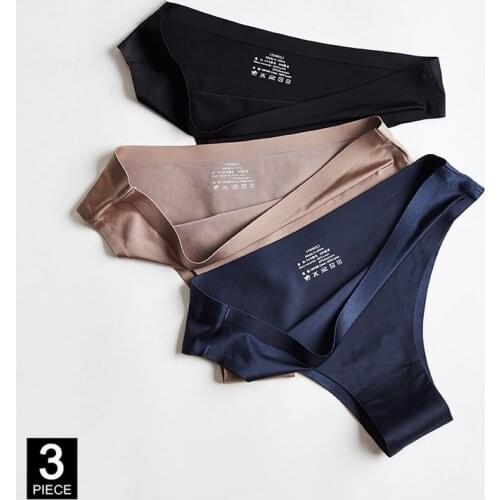 Woman Sexy Thong Panties Lady Seamless Sports T-back Underwear Soft Ice Silk G-string Girl Underpants Set Dropshipping 3 Pcs/lot