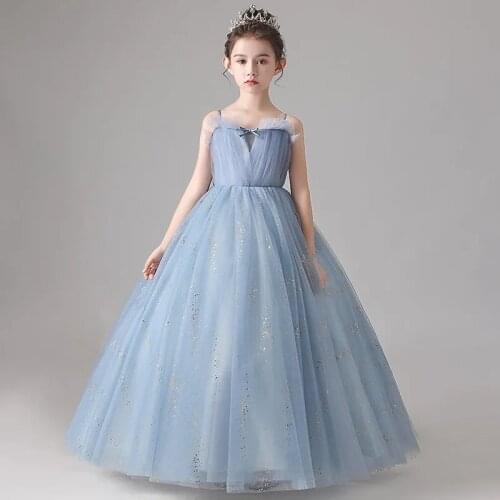 Sequin Tulle Flower Girl Dress for Wedding Evening Children Princess Party Pageant Long Gown Kids Dress for Girls Formal Clothes
