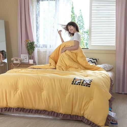 Ruffles Decor Winter Comforter Yellow Thicken Quilt Duvet With Polyester Filling Grey Pink Autumn Warm Blanket Home Textile