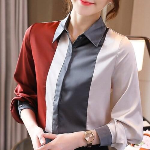 Long Sleeve Striped Color Matching Chiffon Blouse Shirt Blouse Women Blusas Mujer De Moda 2021 Turn Down Collar Blouse Tops E347