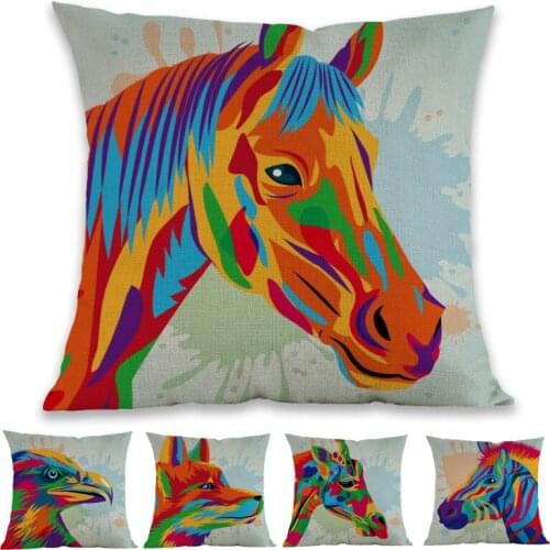Water-color style Animal portraits Horse eagle Dog zebra Giraffe Throw Pillow Case Home Room Sofa Car Decorative Cushion Cover