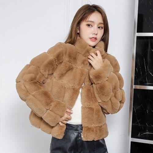Women 2021 Autumn Winter Faux Rabbit Fur Jacket Warm Fake Fur Coat Tops Female Casual Outerwear Long Sleeve Ladies Overcoat C213