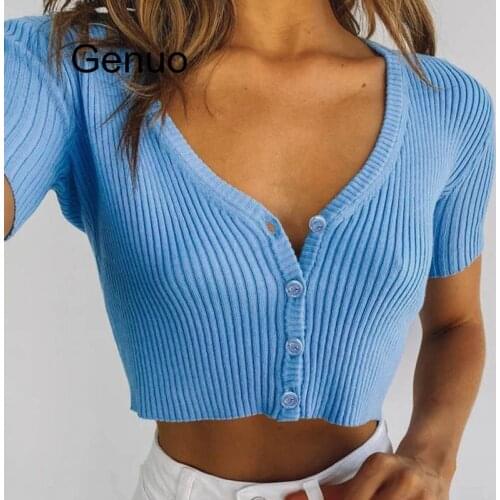 Female Cardigan Women Knitted Button Cardigans Crop Tops Fashion Summer Short Sleeve Casual Basic Women Clothing