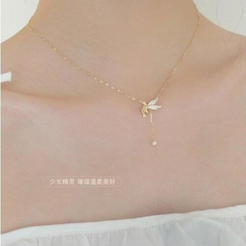 2021 Fashion Fresh Women Silver Plated Star Tassel Drop Necklace Luxury CZ Crystal Angel Elf Pendant for Women Wedding Jewelry