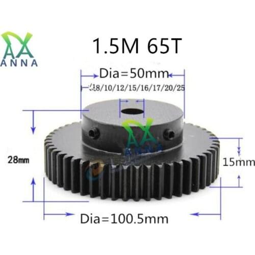 1.5M 65T gear thickness 15mm 1.5mod gear rack 65teeth Tooth quenching Spur Gear pinion bore 10mm spur gear 45 steel cnc pinion