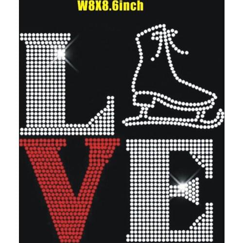 2pc/lot Love skate patches hot fix rhinestone transfer motifs iron on rhinestone transfer sticker for shirt