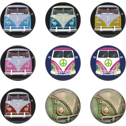 5pcs16mm20mm25mmRetro Beach bus Car Collectors Bus Peace Sign Handmade Photo Glass Drop Style Cabochons Jewelry Accessories