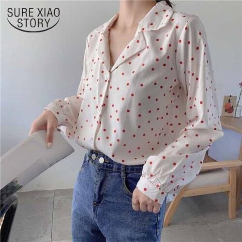 Blusas V-neck Women Blouses Korean Style Casual Plus Size Blouse Autumn Long Sleeve Cardigan Polka Dot Chiffon Woman Shirt 10965