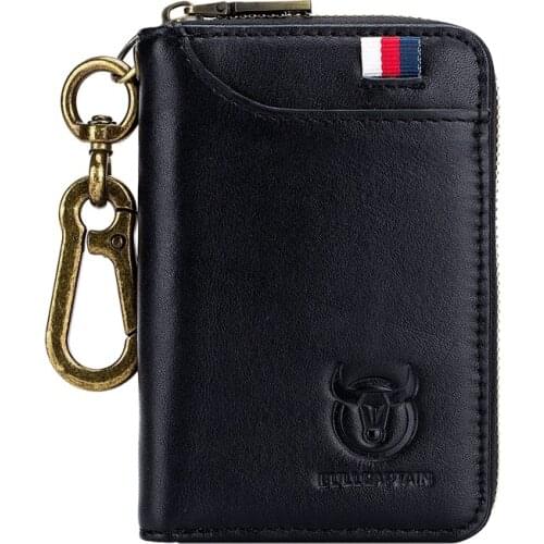Bullcaptain Leather Men&Women Key Wallet Unisex Rfid Blocking Business Key Case Fashion Card Holder Coin Purse Key Case Black