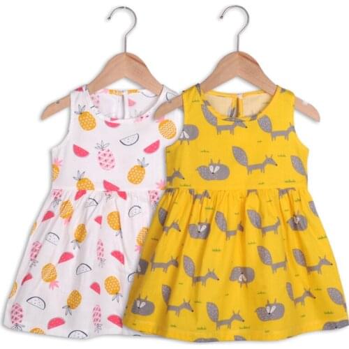 Kids Clothes Girls Summer Breathable Cotton Cartoon Animals Pattern Print Casual Party Children Sundress 2-6Y Baby Girl Clothes