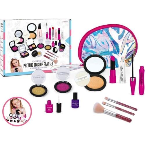 Kids Children Girls Pretend Play Makeup Kit Fake Cosmetic Set with Purse for Birthday Christmas New Year Children Day Gifts