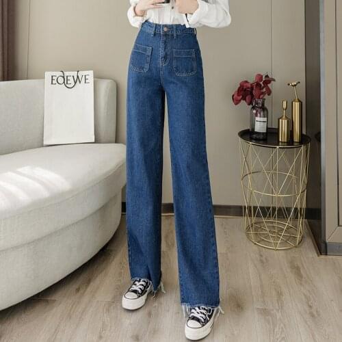 Jeans Female Patchwork Denim Pants Creative Pocket of Design Trend Street High Waist Wide Leg Ladies Jeans