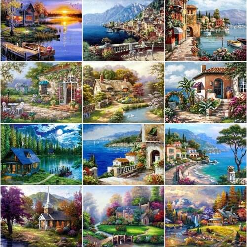 EverShine 5D DIY Diamond Painting Full Drill Scenic Diamond Embroidery House Beaded Mosaic Lake Cross Stitch Kits Handmade Gift