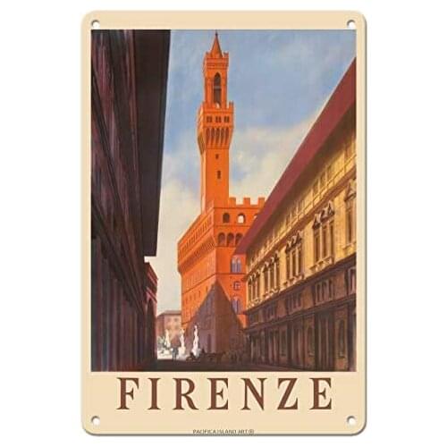 Florence (Firenze) Italy - Palazzo Vecchio Old Palace c.1938 Metal Tin Sign