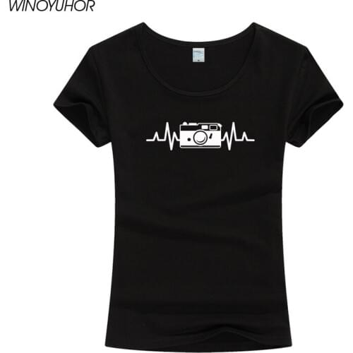 Heartbeat Of Camera Line Funny Printed T Shirt Women Summer Short Sleeve T-Shirts Cotton Photographer Gift Tee Tops Girl