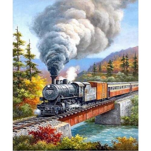 GELANYOUPIN Full Round Drill 5D DIY Diamond Painting "Train" Embroidery Cross Stitch 5D Diamond Mosaic Home Decor Gift