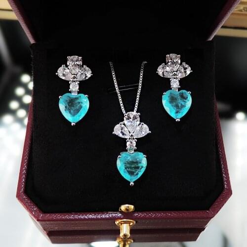 SINZRY new design elegant jewelry cut cubic zircon heart shape bling pendant necklace earring jewelry set for female