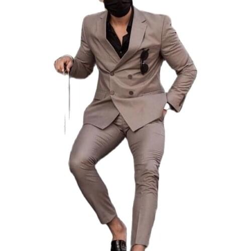 Brown Double Breasted Casual Fit Wedding Groom Men Suits Costume Homme Mariage Terno Masculino Slim Fit Blazer Plus Size