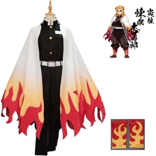 Anime Demon Slayer: Kimetsu no Yaiba Rengoku Kyoujurou Cosplay Costume with cloak