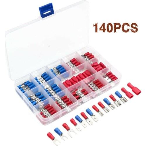140pcs/set Cable Lugs Assortment Kit Wire Flat Female and Male Insulated Electric Wire Cable Connectors Crimp Terminals Set Kit